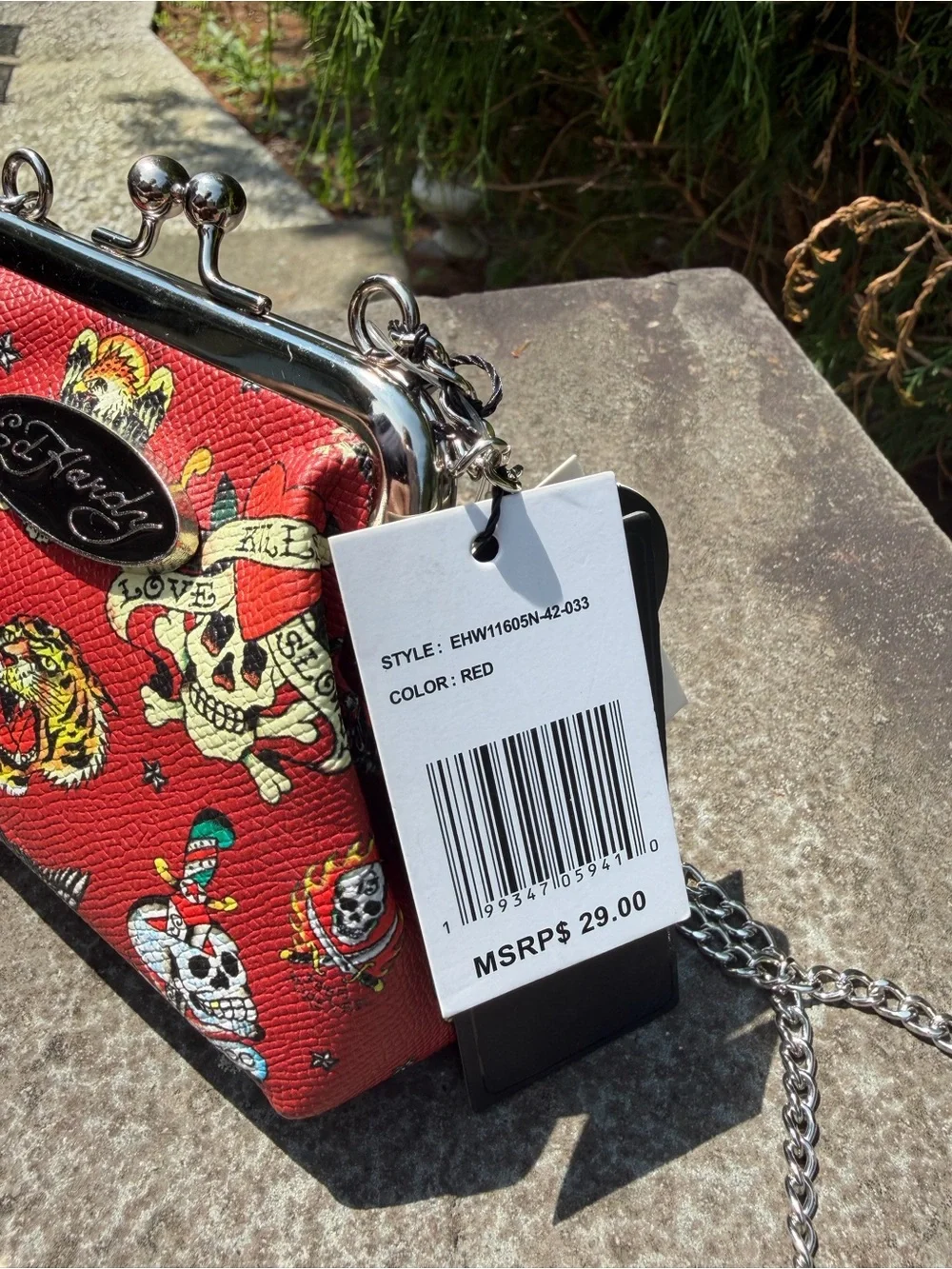 Ed Hardy Red Tattoo-Print Kiss-Lock Shoulder Bag NWT